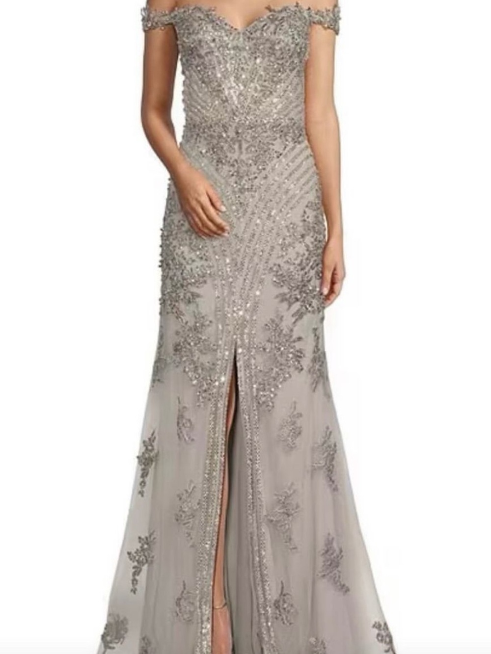 Silver Off-Shoulder Beaded Dress